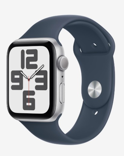 Apple Watch SE 44MM Silver Case With Storm Blue Sport Band S/M